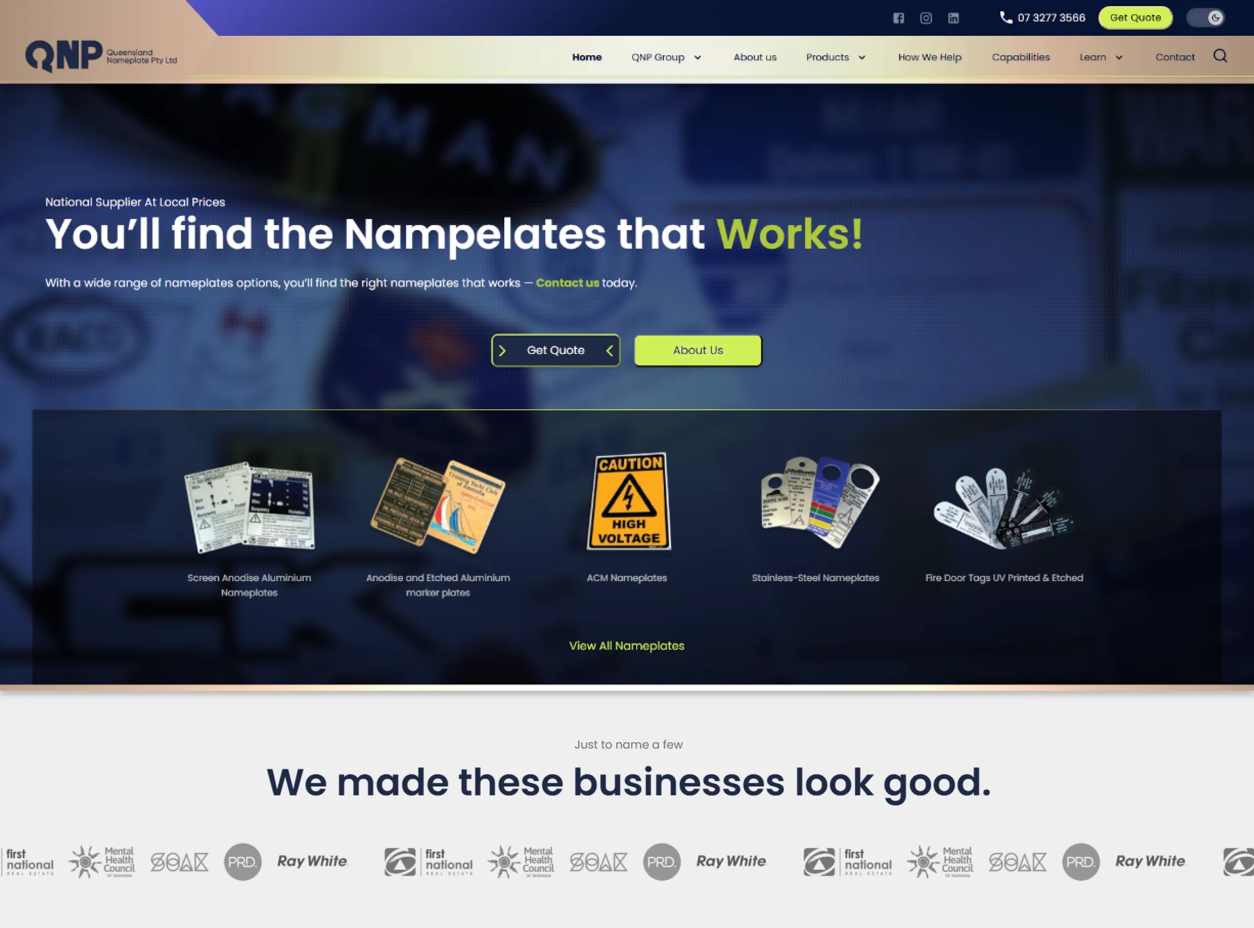 QNP Group homepage screenshot from the project presentation